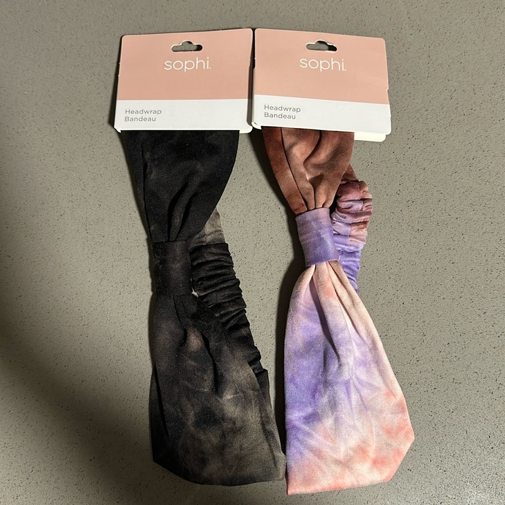 NEW Two Sophi black & grey + pink & purple tye dye headwraps/Bandeau